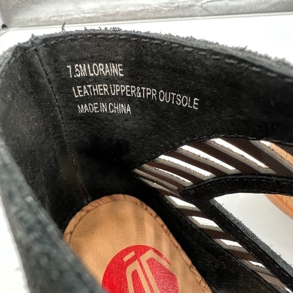 Black Lace Up Loraine Open Toe Sandal Wedge Heels Sandals Size 7.5 Women’s - Picture 3 of 7